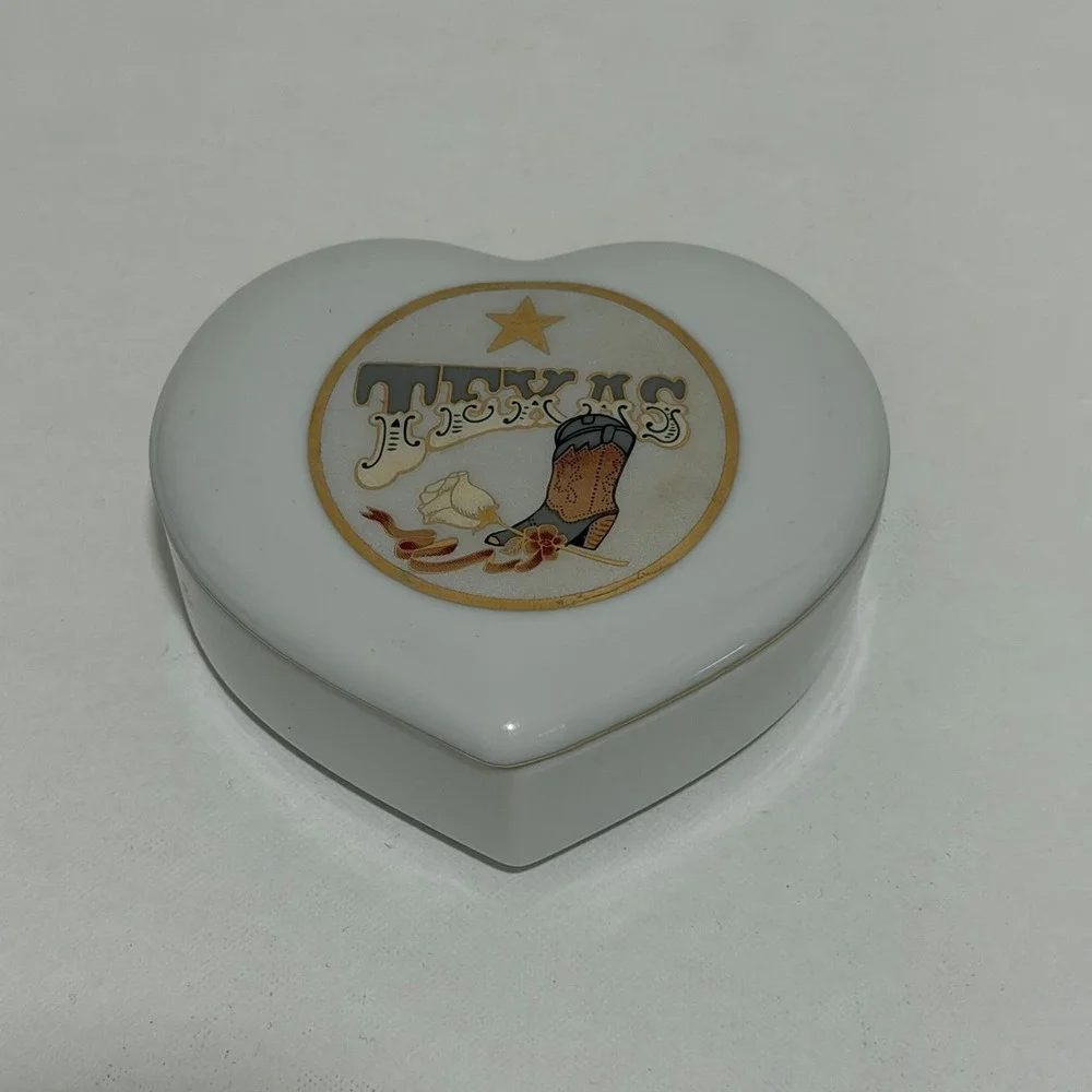 Vtg Heart Trinket Jewelry Box‎ Lid Texas Cowgirl Country Western Rodeo 90s Gift